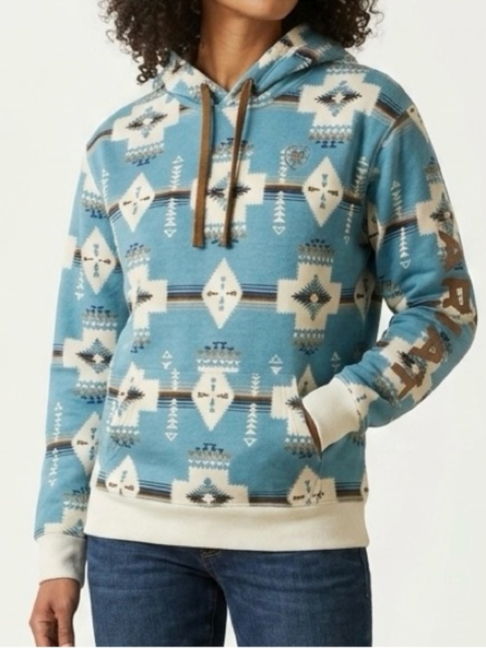 Ariat Agave Southwest Print 2.0 Logo Hoodie Blue Aztec Western Boho Size L